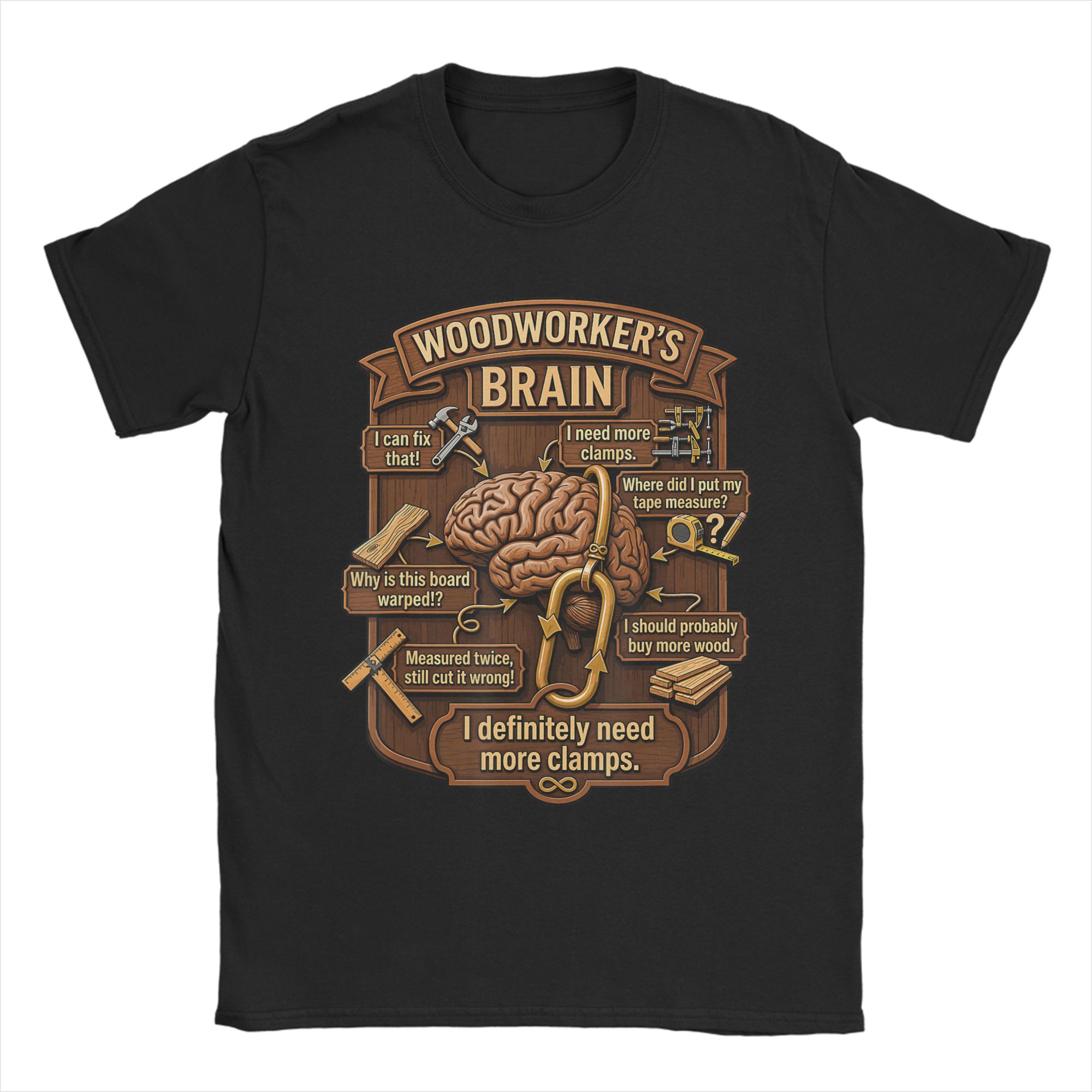 Woodworking Gift Ideas - Woodworker Brain Funny Woodworking T-Shirt for