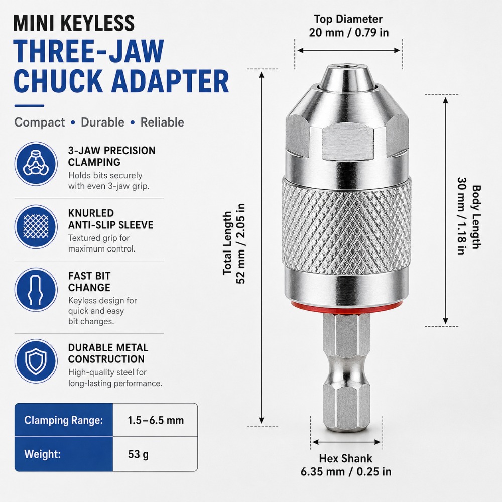 Woodworking Essential Tools - 3 Jaw Drill Chuck Adapter with