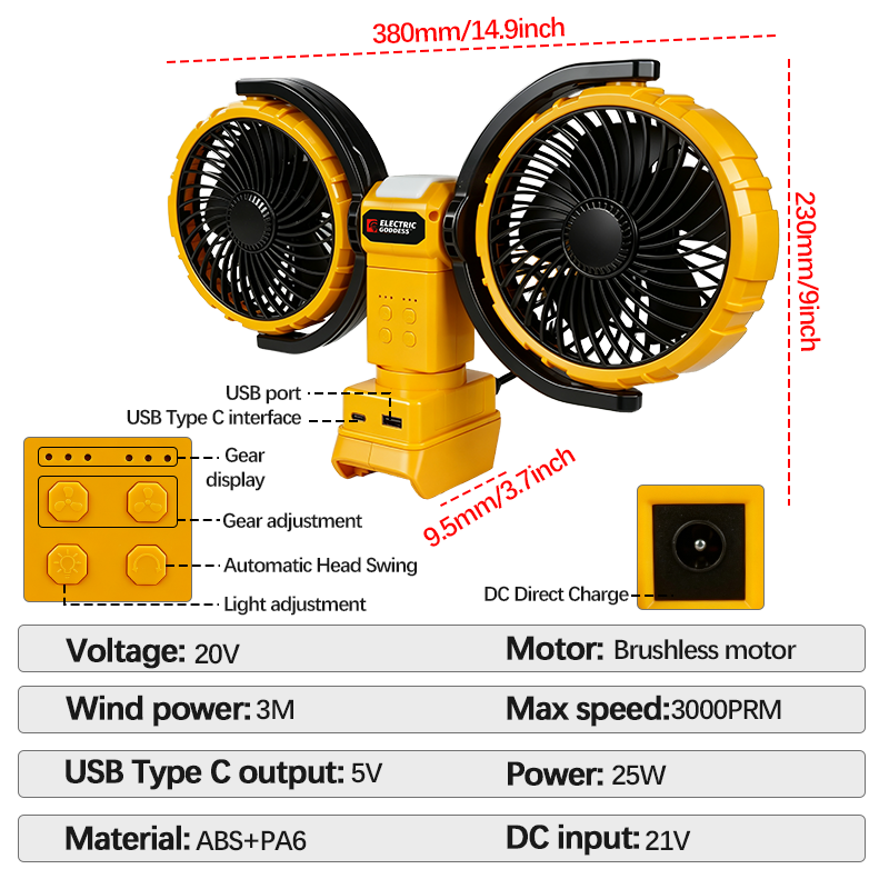 3000RPM Portable Dual Head Fan - Woodworking Essential Tools 评论和价格