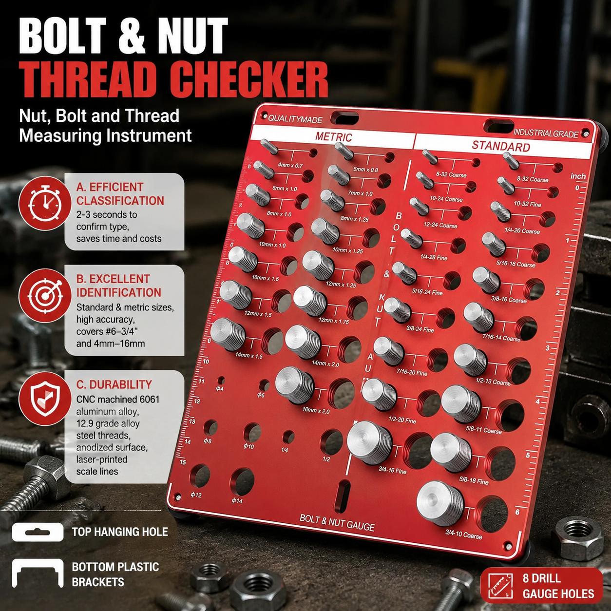Nut and Bolt Thread Gauge Set  - Woodworking Essential Tools 评论和价格